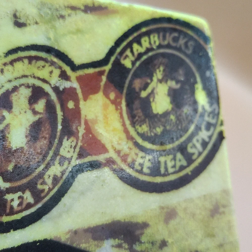 Starbucks Vintage Marble Coasters with Yellow and Black Accents Distressed Look